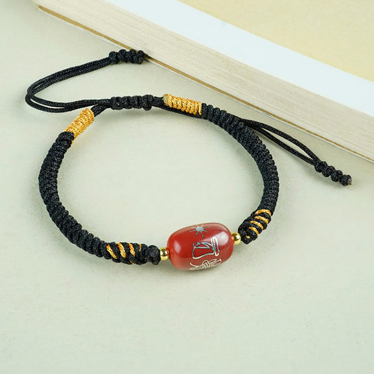 Cinnabar inlaid silver Taoist style hand rope Taoist transshipment bead bracelet jewelry hand woven bracelet
