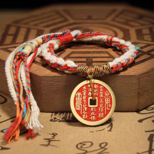 Mountain ghost money bracelet ancient coin hand rope cinnabar bagua Copper coins rope jewelry