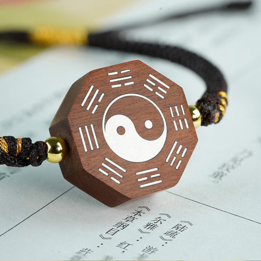 Jujube wood inlaid with silver tai chi hand knitting jewellery Taoist Big Dipper bracelet Ethnic style eight diagrams hand accessories