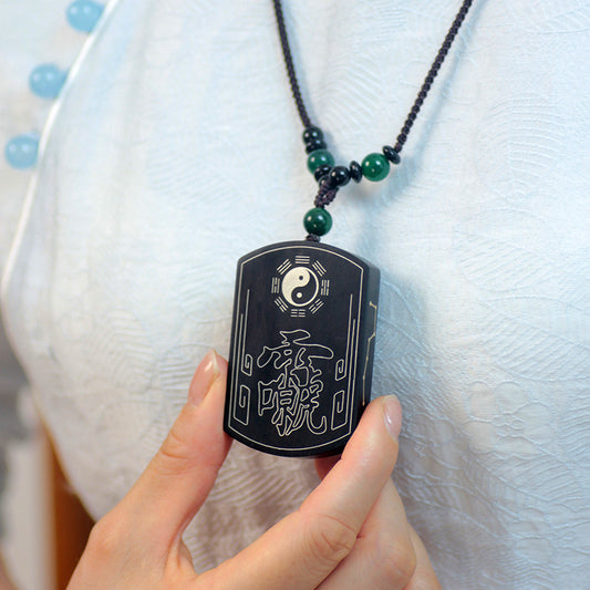 Blackwood inlaid with silver Rayzu taboo pendant  Rosewood inlaid Taoist style hanging ornaments  Taoist Tai Chi no incident card  Neck pendant necklace